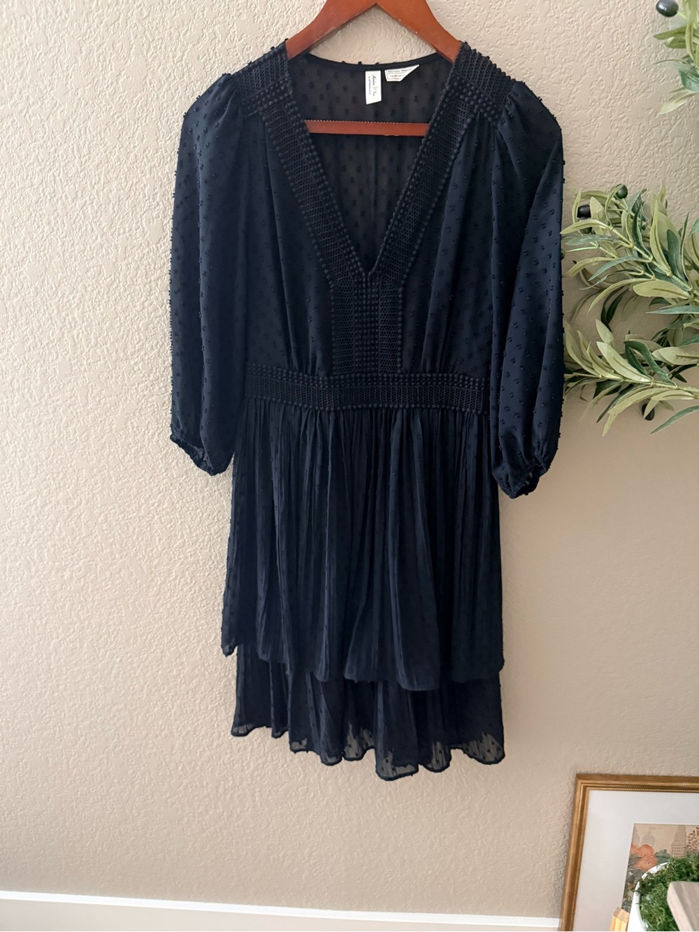 Anthropologie Meadow Rue Minetta Swiss Dot Crochet Dress Black